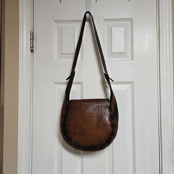 Handmade Tooled Leather Crossbody Saddle Bag Purse Brown Western Boho - Picture 4 of 13